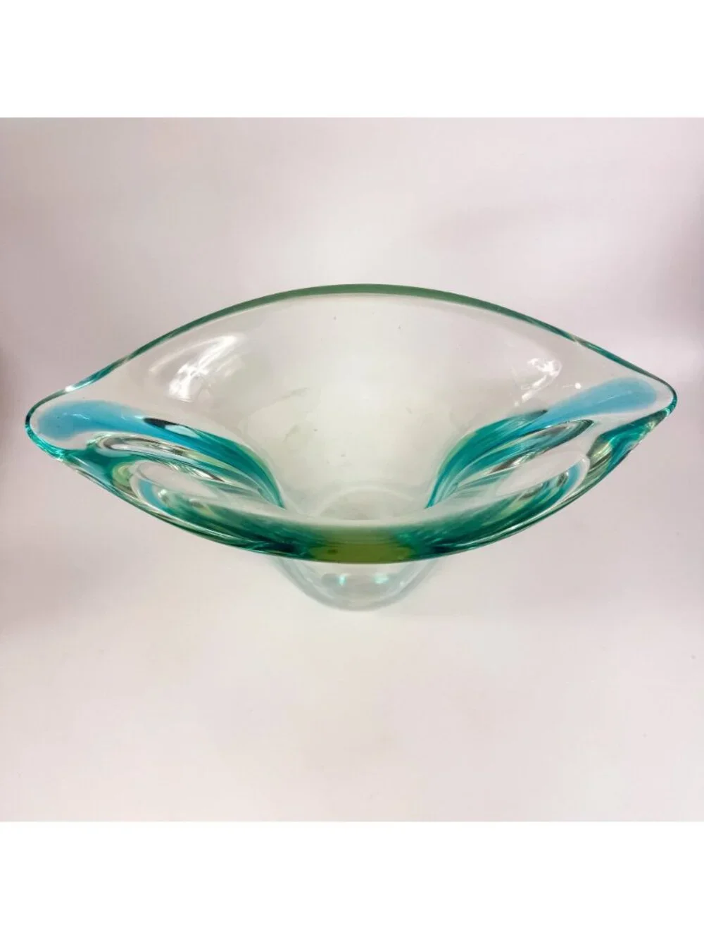 Murano Sommerso Art Glass Blue Green Trumpet Biomorphic Flared Vase 14